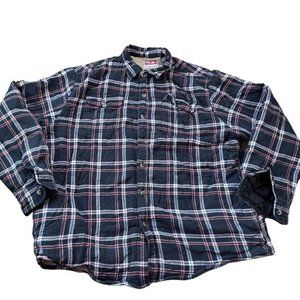 Vintage Wrangler Flannel Sherpa Jacket Work Coat Cotton Blue Plaid Size XL